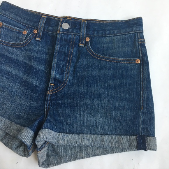 Levi’s White Oak Cone Rolled Cuff High Rise Denim Jean Shorts Size 27 - Picture 5 of 17